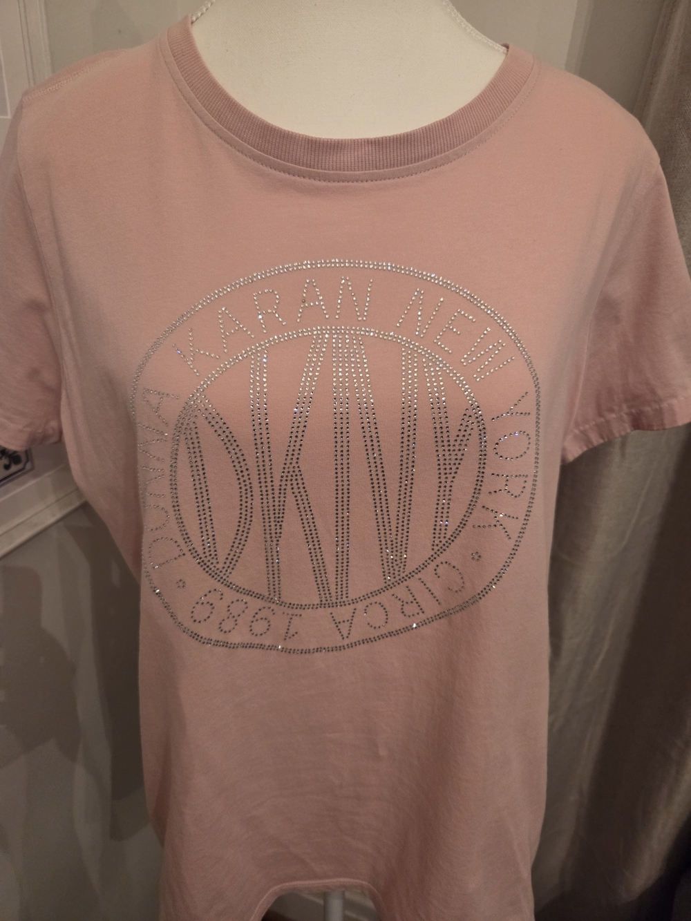 DKNY Rhinestone Logo Pink Y2K T-Shirt